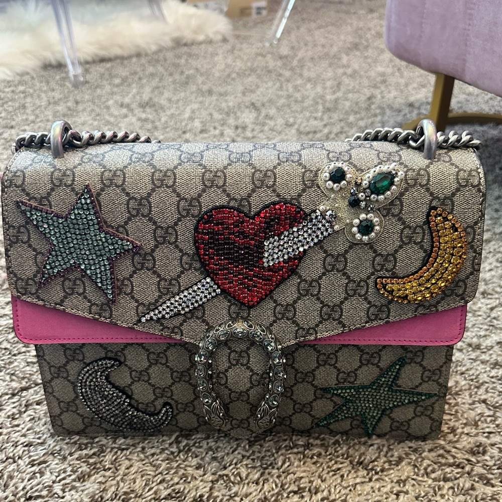 Gucci Dionysus Crystal Embellished Star, Heart, and Moon Bag
